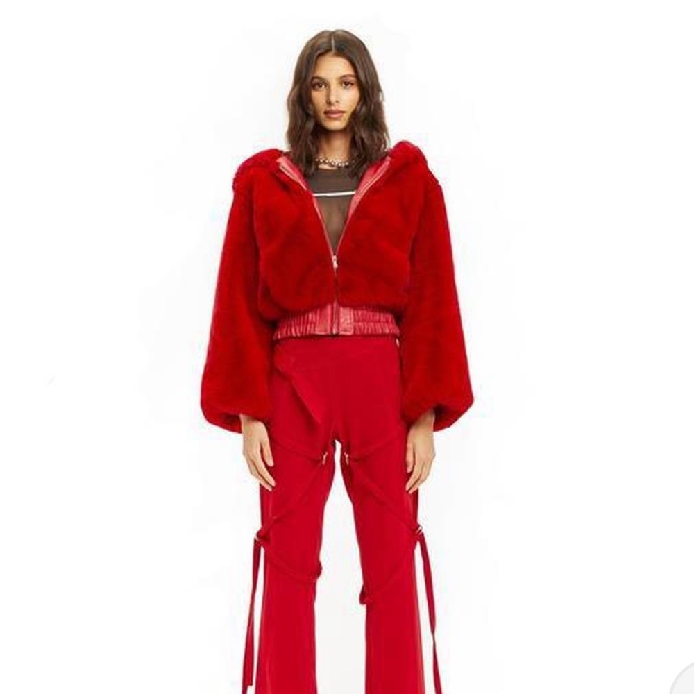 i am gia 717 hooded fur red jacket
